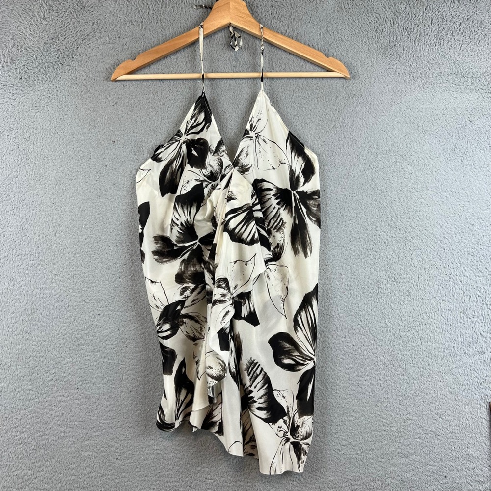 Ter Et Bantine Silk Halter Top Black White Floral Ruffle Made In Italy Size 42